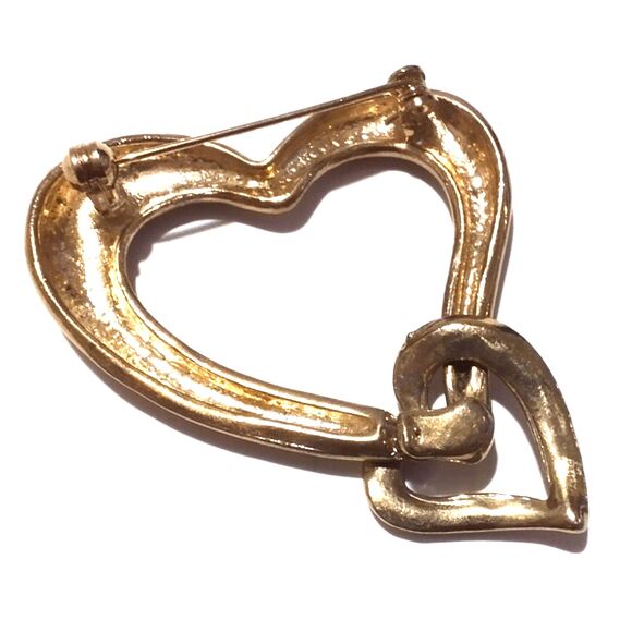 Vintage Gold Tone Double Heart Link Dangle Brooch - Picture 5 of 5